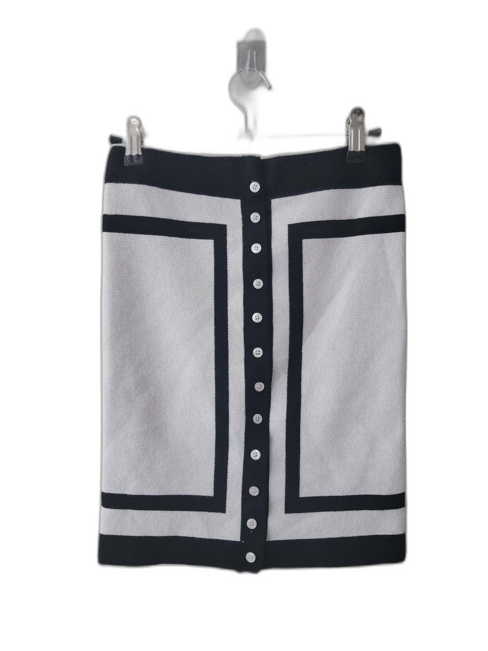 Black & White Contrast Button-Front Pencil Skirt